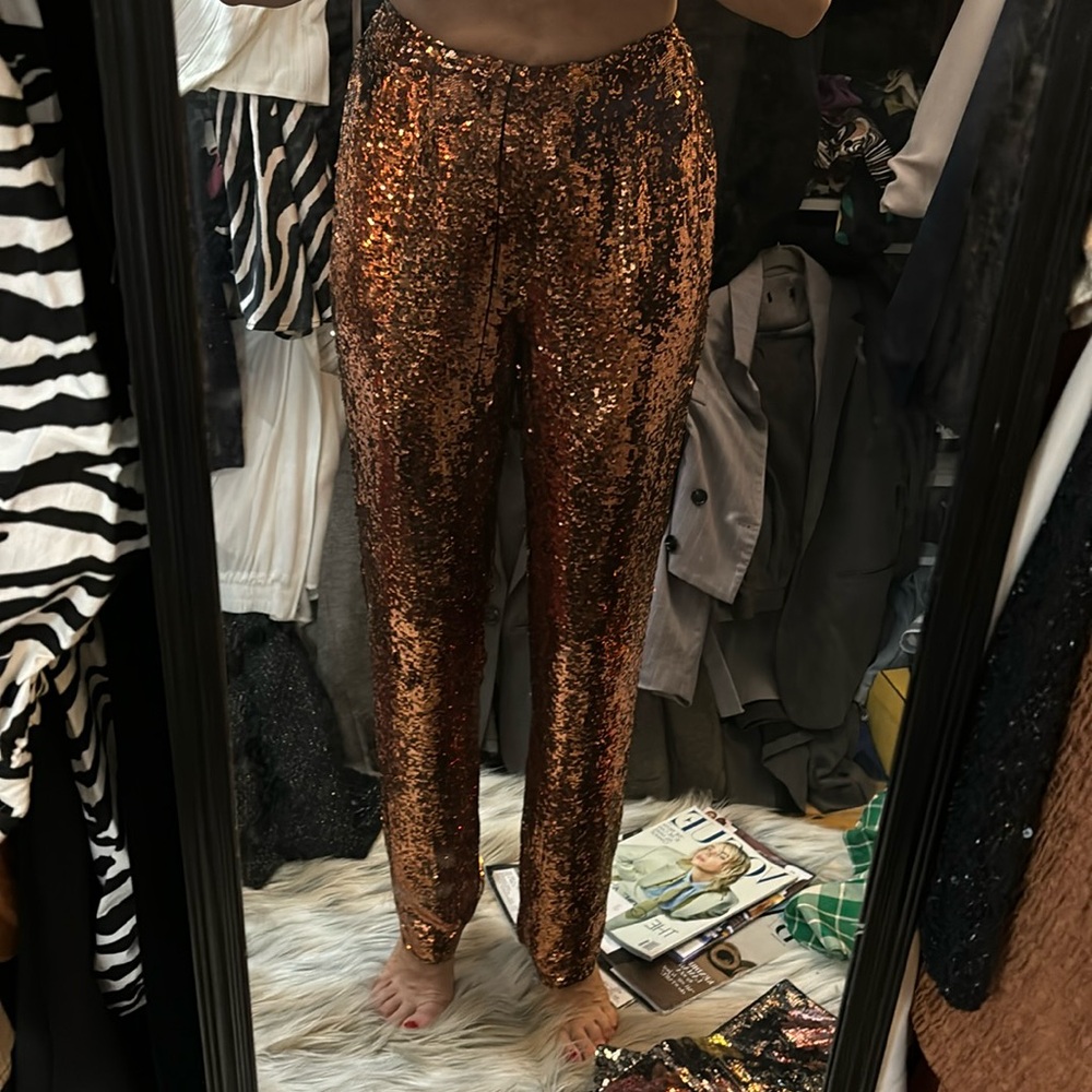 Chetta b evening in the 100% silk bronze brown sequence pants size 4